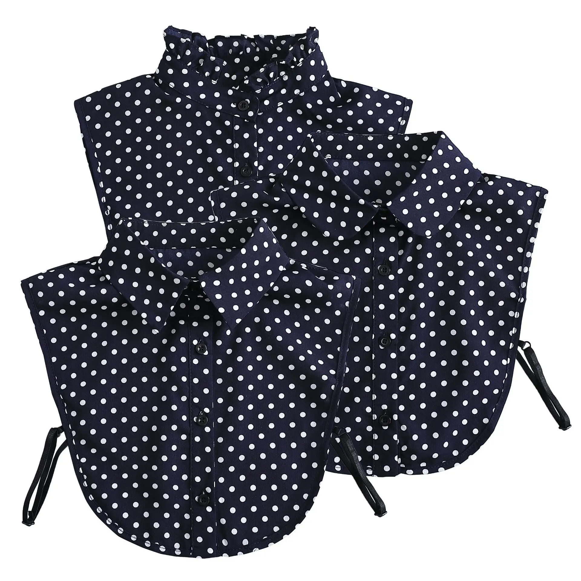 ผ้าฝ้ายด้านหน้า Tie สําหรับผู้หญิง Polka Dots ปลอม Laides Lapel ที่ถอดออกได้เสื้อหญิงปลอมสร้อยคอชุดตกแต่ง