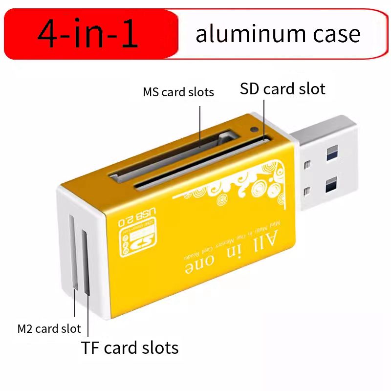 Lector de tarjetas de memoria 4 en 1 TF Micro M2 SD MS, adaptador USB 2,0 MMC de alta velocidad para ordenador portátil, Pc de escritorio, altavoz para vehículo