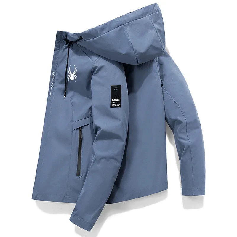 Jaqueta esportiva masculina com zíper monocromática, jaqueta à prova de vento, casual com capuz de alta qualidade, capuz reto, primavera e outono