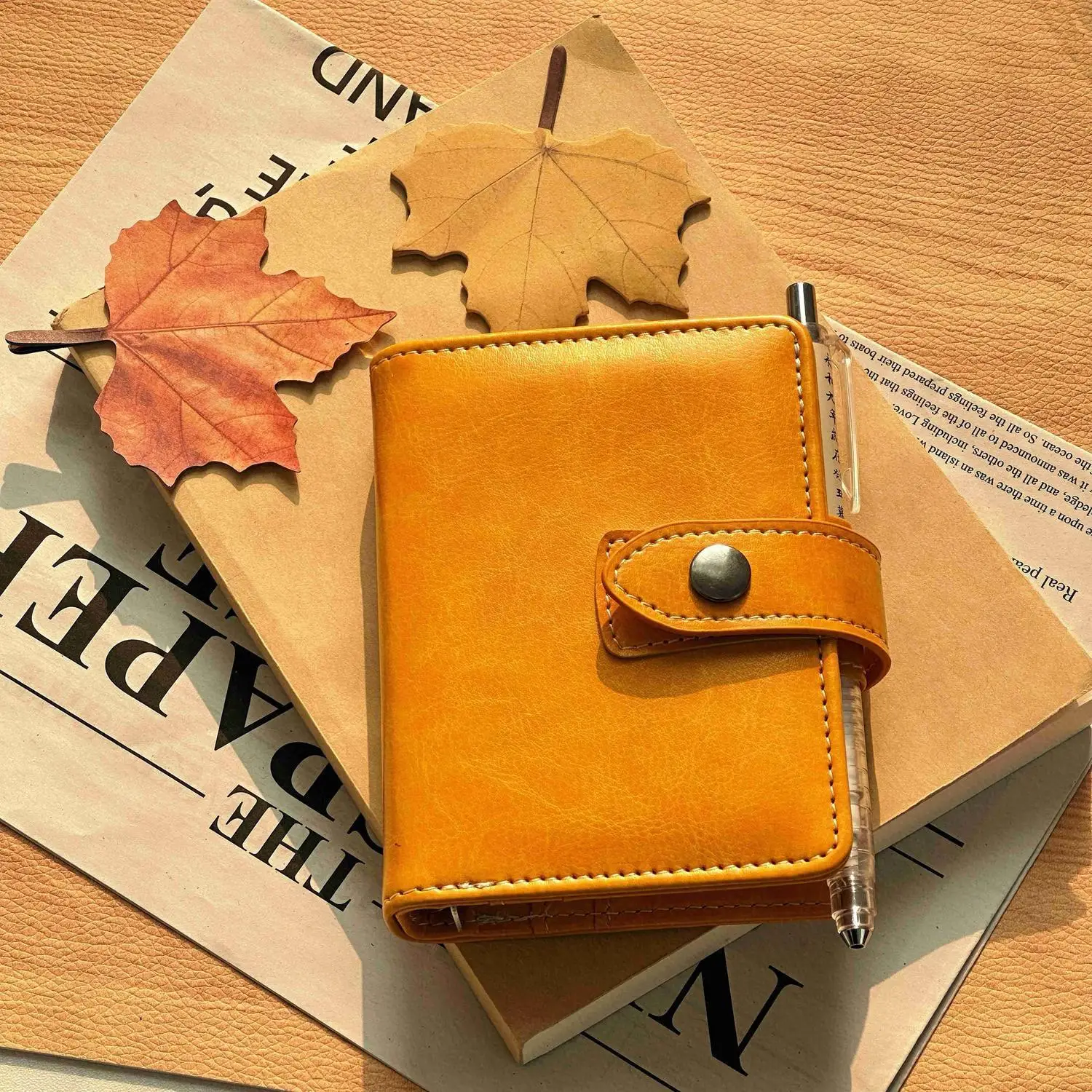 M5 PU Leather Loose Leaf Notebook with Detachable Hand Book 5-Hole Filler Paper Portable Plan Notebook Card Holder Planner