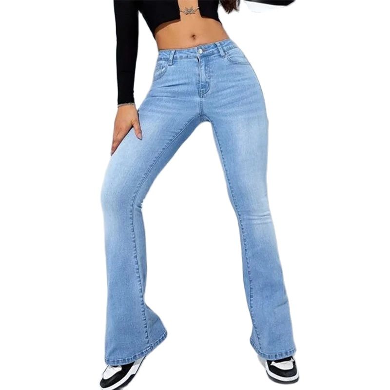 Moda feminina commuter fino ajuste jeans meados de cintura micro queimado calças jeans lavável até o chão feminino casual streetwear