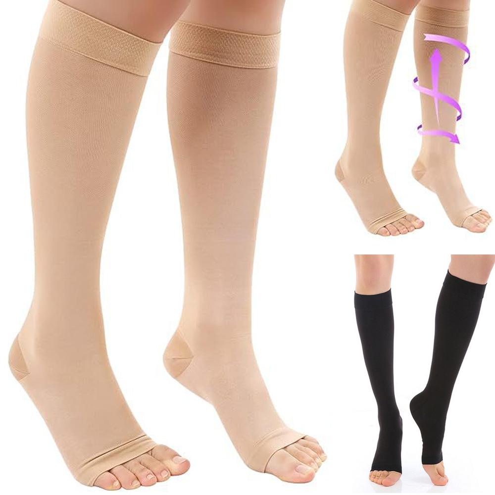 Medias médicas de compresión para pantorrilla, medias de presión graduadas para dar forma a las venas varicosas, medias elásticas con punta abierta hasta la rodilla, S-XL