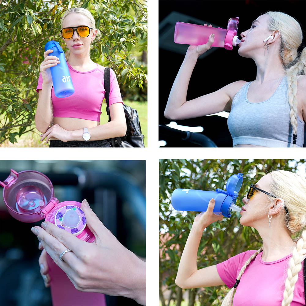 1pc Luft Wasser Flasche Mit 1pc Zufällige Geschmack Pods Tragbare Transparent Mit Stroh Auslaufsicher Geeignet für Outdoor Sport