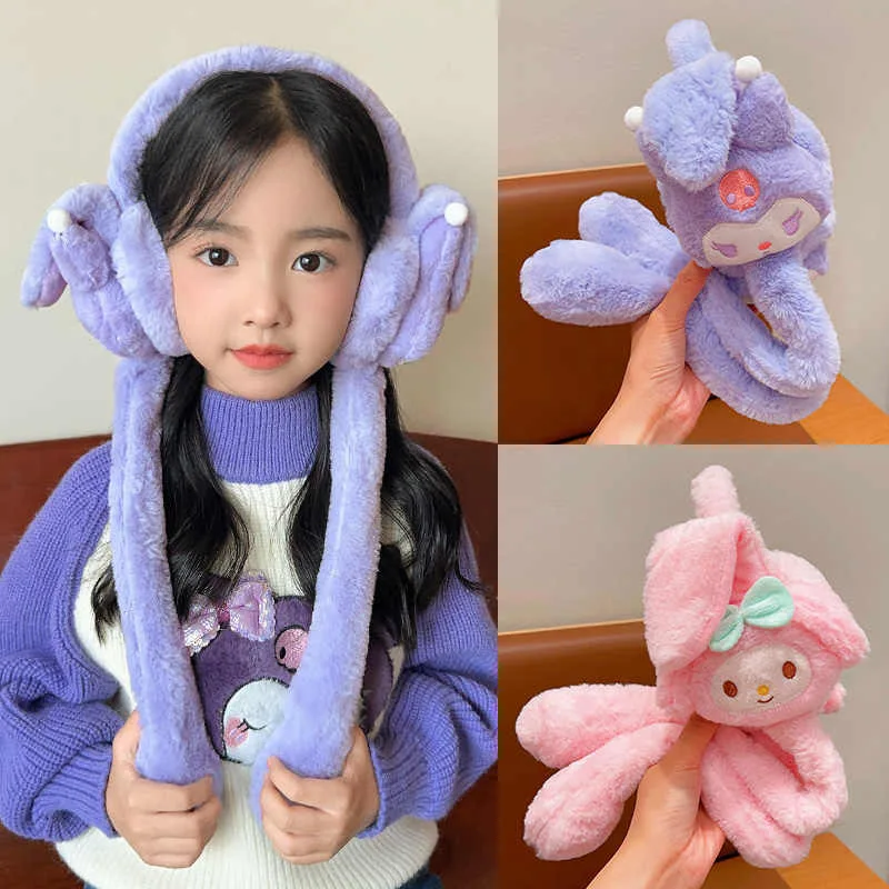 Kawaii Kuromi Plush Earmuffs Sanrio Cinnamoroll Ears Move Anime Melody Winter Thicken Warm Soft Cute Girl Student Birthday Gift
