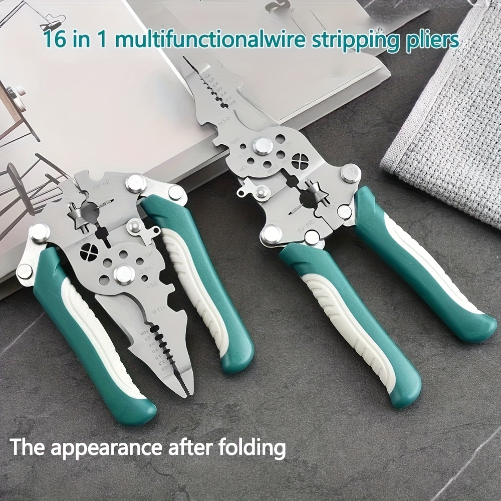 Professional Electrician Multi-Function Wire Stripper Plier, 16-In-1 Wire Splitter Wire Winding Pliers Crimping Pliers Hand Tool