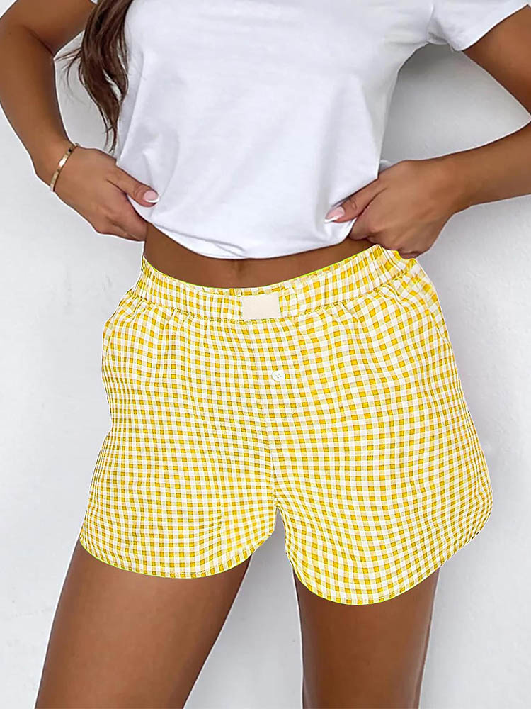 Korte Broek Voor Dames Tienermeisjes Elastische Tailleband Pull-On Rode Blauwe Geruite Shorts Outfit Casual Lounge Zomershorts