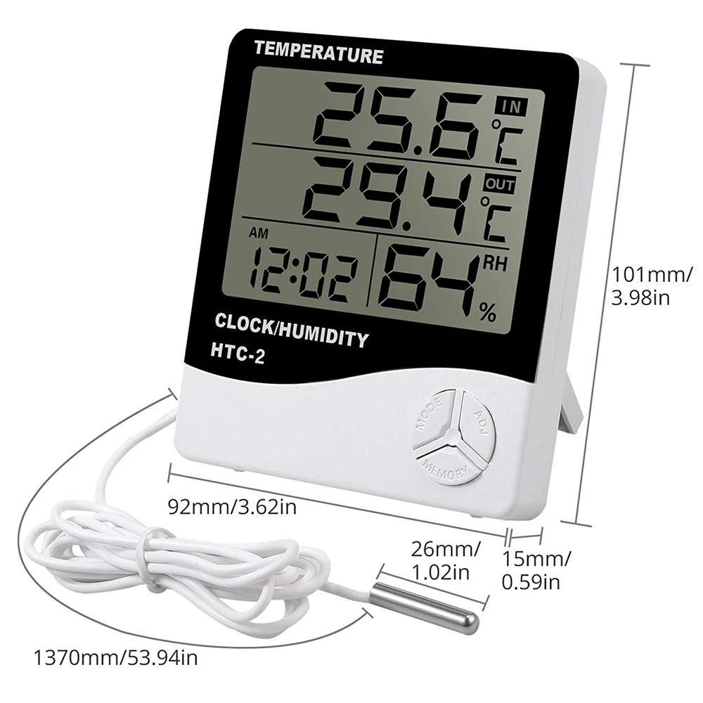 LCD Electronic Digital Temperature Humidity Meter Thermometer Hygrometer Indoor Outdoor Weather Station Clock HTC-1 HTC-2