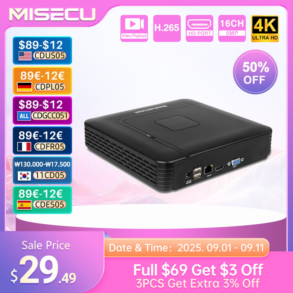 MISECU H.265 + Mini NVR 16CH 8MP 4K/5M/4M/3M/1080P выход для IP-камеры безопасности комплект видеорегистратор Обнаружение движения P2P Onvif