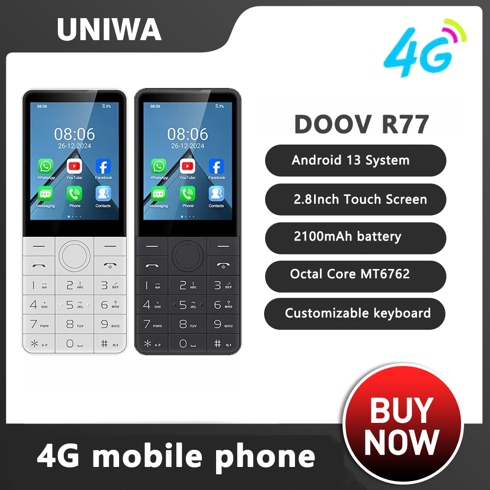 DOOV R77 4G teclado de pantalla táctil inteligente teléfono móvil sin cámara 3GB + 32GB 2100mAh 2,8 pulgadas Smartphone Android teclado hebreo