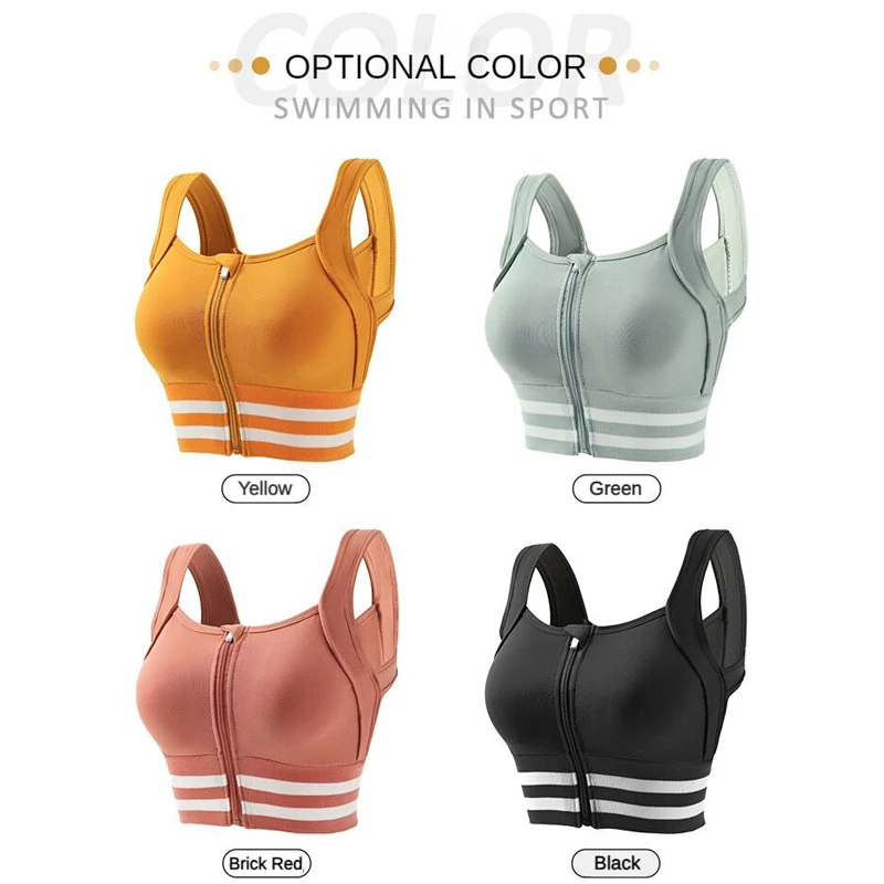 Sutiãs esportivos com zíper frontal para mulheres com cobertura completa removível acolchoado sutiã de treino à prova de choque yoga roupa interior correndo colete de fitness