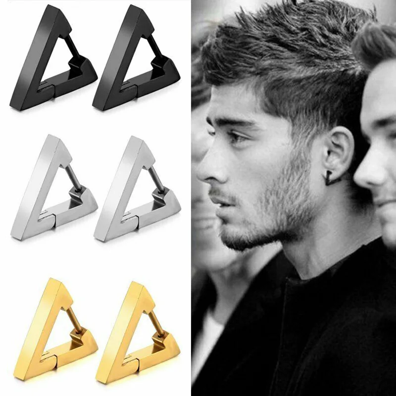 Pendientes de acero inoxidable con triángulos geométricos para hombre y mujer, aretes de aro Punk Unisex, Piercing Push-Back, tapón para la oreja, joyería