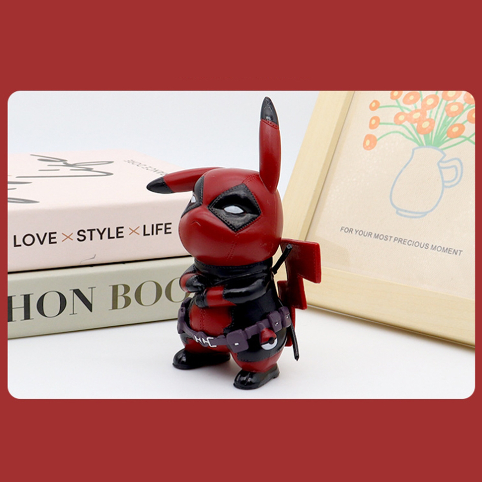 12cm Kawaii Pikachu Cos Deadpool Anime characters q version of cartoon animation tide play figure desktop car decoration pokemon
