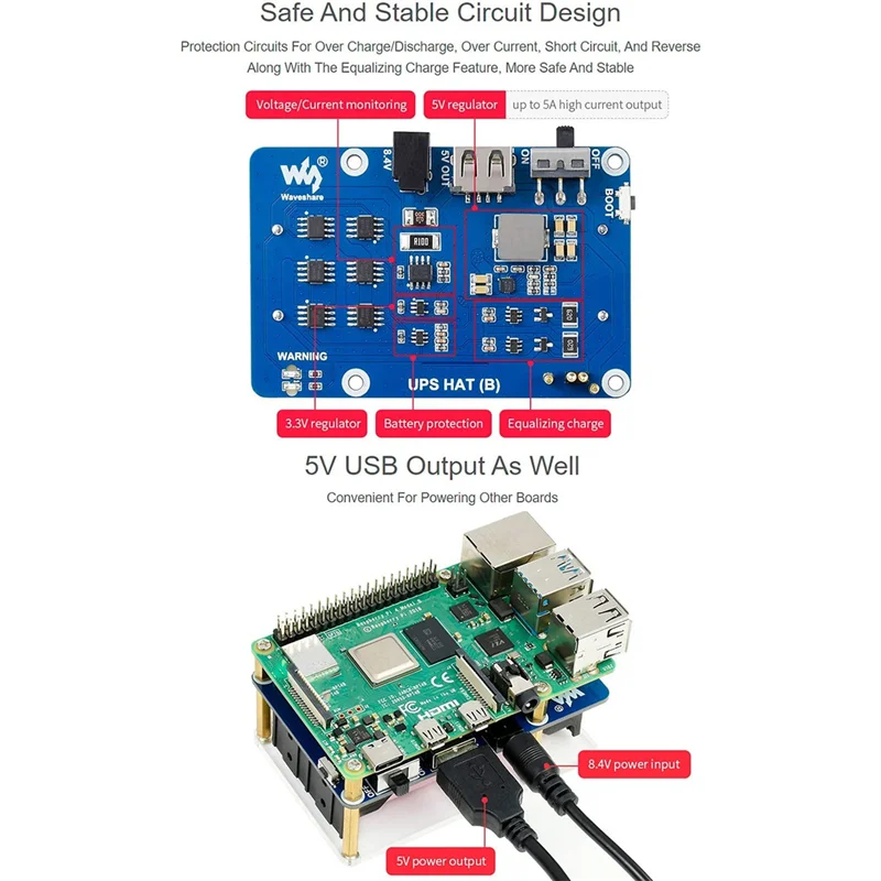 Блок бесперебойного питания Waveshare 5 В, модуль ИБП, комплект шляпы для RPI Raspberry Pi 3 3B Plus 4, модель B 4B, вилка европейского стандарта-AAAE