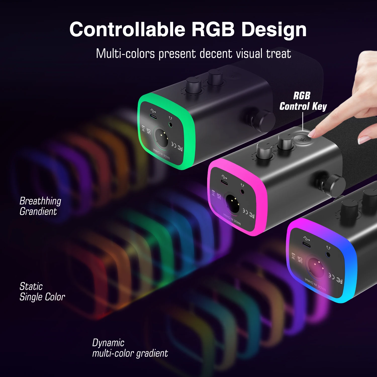 Fifine microfone dinâmico usb/xlr com controle rgb/jack de fone de ouvido/mudo, microfone para gravação de jogos de pc streaming AmpliGame-AM8