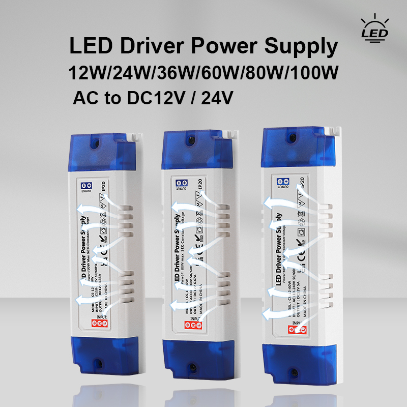 Transformador de iluminación LED 100W 80W 60W 36W 24W 12W adaptador de corriente AC/DC 12V 24V accesorio de iluminación tira de luz LED