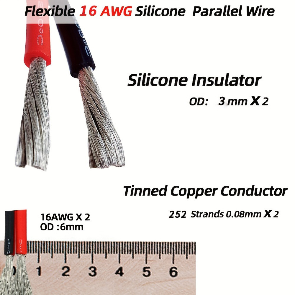 2 Pin Parallel Wire Red Black 8-10-12-14-16-18-20-22-24-26-28-30 AWG Electrical Wire 1m/3m/5m/10m Silicone Tinned Copper Wire