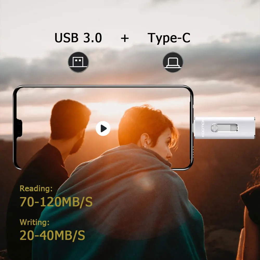 флешка usb 3 0,Флеш-накопитель KOOTION U21 USB C флэшка, флеш-накопитель 3,0 OTG Type C флешка на 128 гб, 32 ГБ, 64 ГБ, 256 ГБ флеш накопитель, Android-смартфоны, планшеты, компьютеры