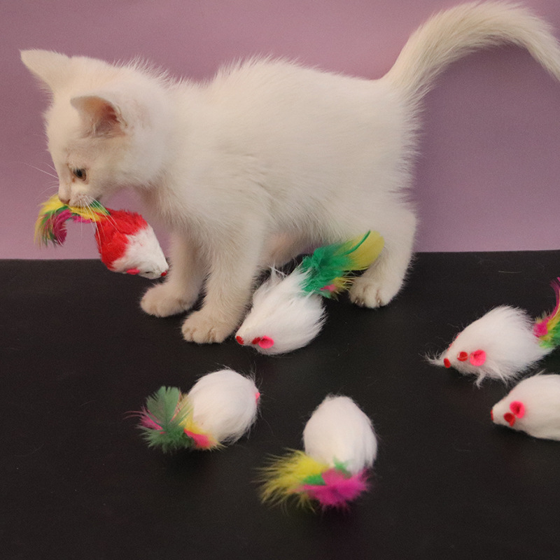 1 Uds. Juguetes interactivos para gatos, lindo ratón falso de lana suave, pluma colorida, divertido juguete de entrenamiento para gatos, gatitos, suministros para mascotas