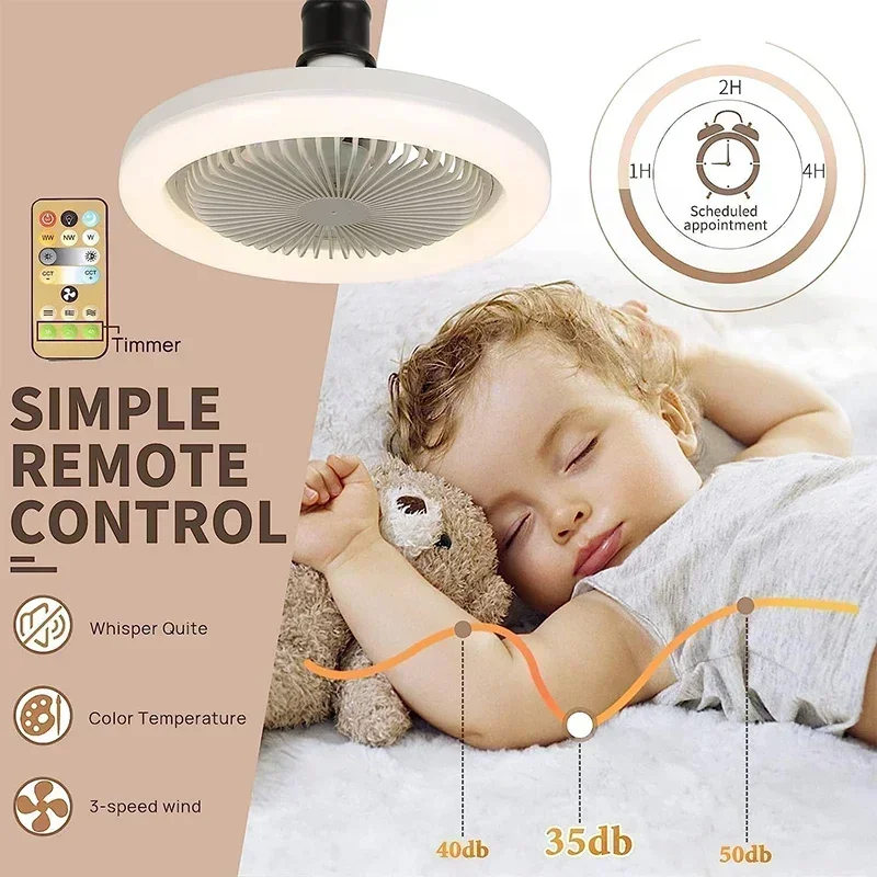 Ventilador de teto inteligente 3 em 1 com iluminação com controle remoto Base de conversão E27 85-265v Base de iluminação adequada para quarto e sala de estar