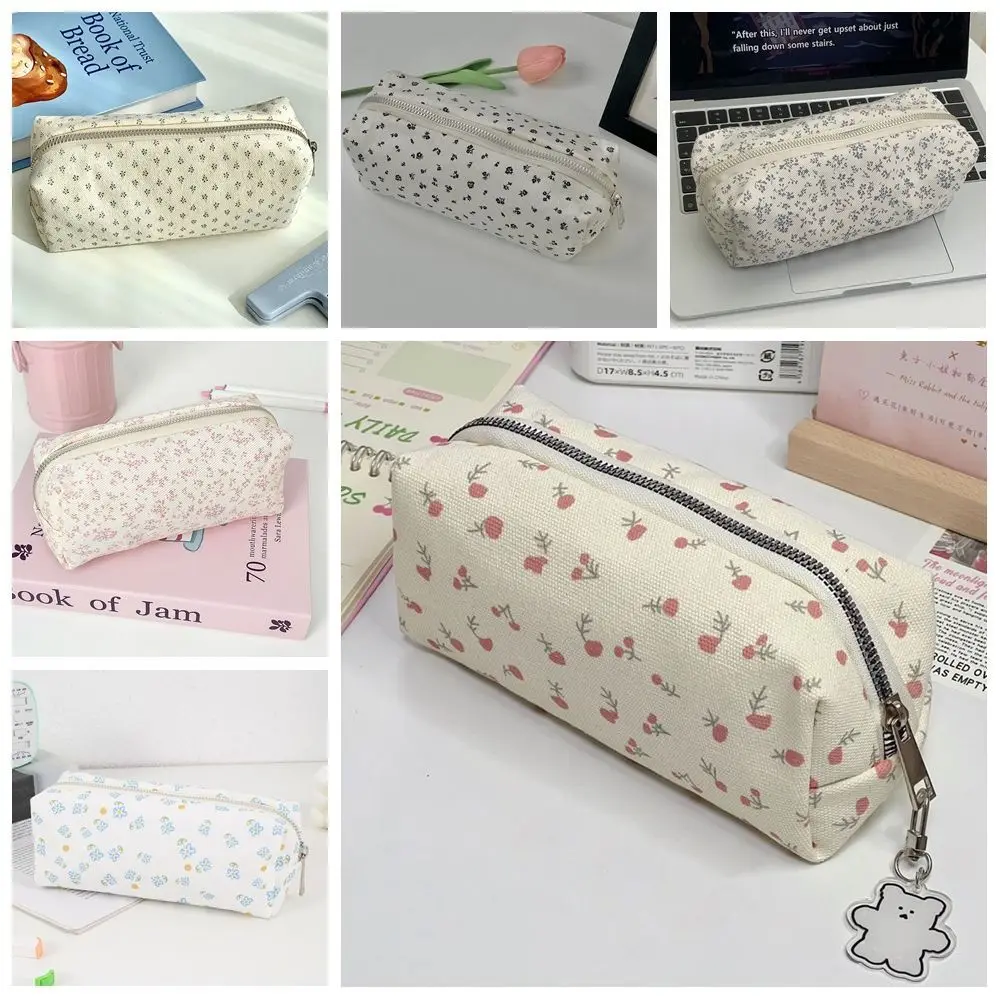 INS Floral Print Pen Bag Large Capacity Multifunctional Pencil Case Stationery Bag Students