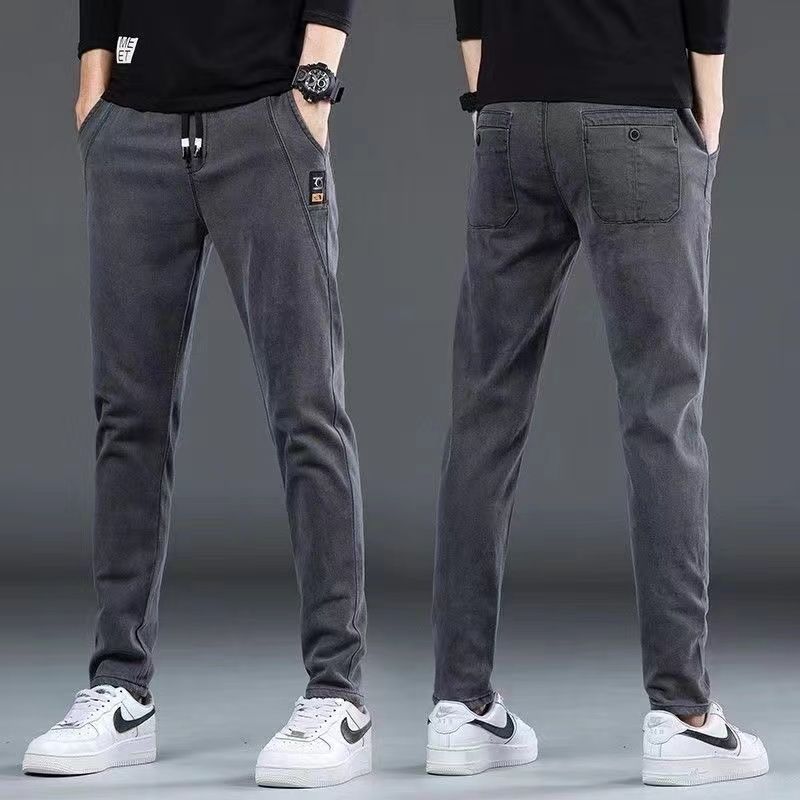 2024 nova moda coreana verão fino solto jeans dos homens calças com cordão golfe joggings jeans homem japonês streetwear harem calças