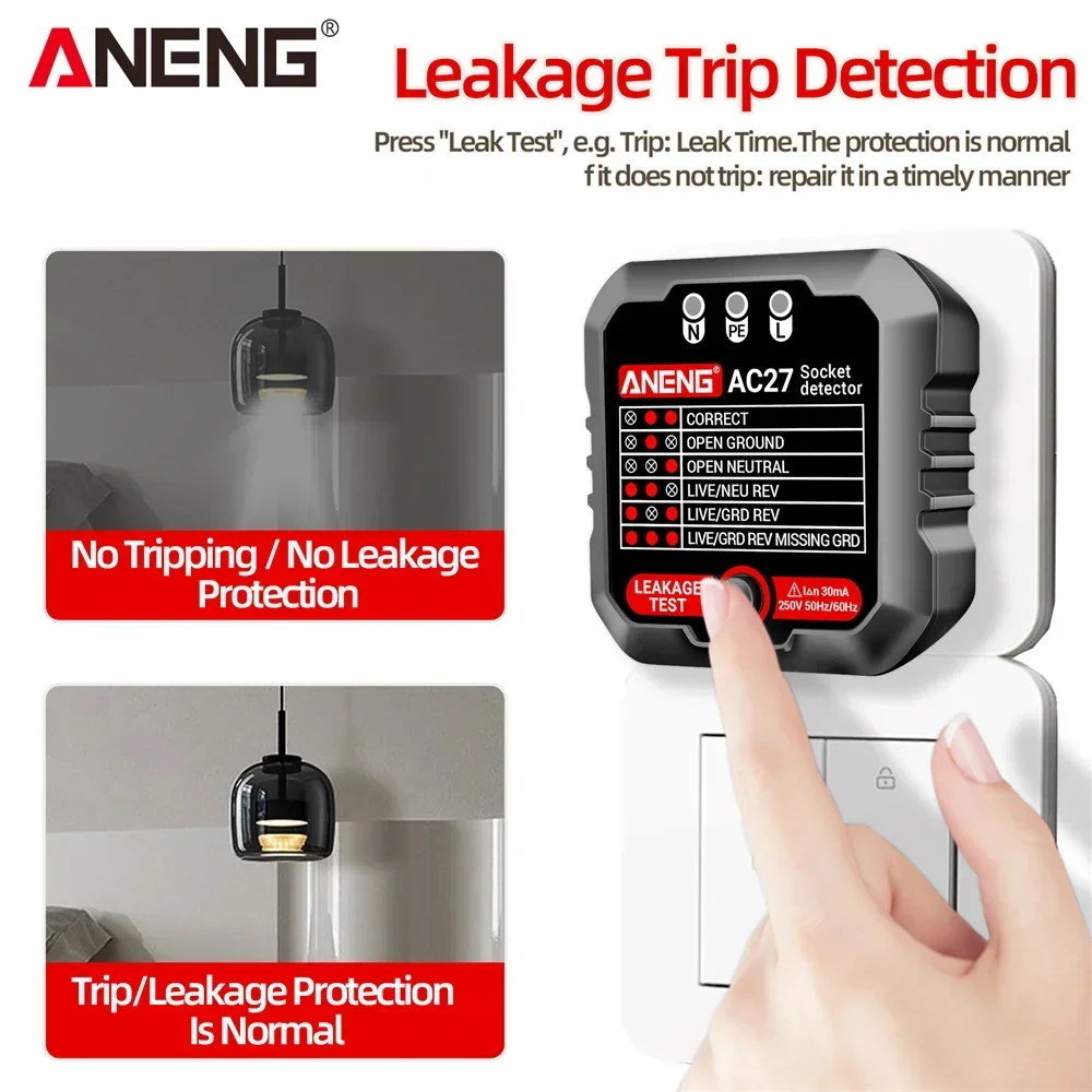 ANENG AC27 probador de enchufe prueba de voltaje Detector de enchufe tierra línea cero polaridad herramienta de verificación de fase comprobador de circuito enchufe UE/EE. UU.