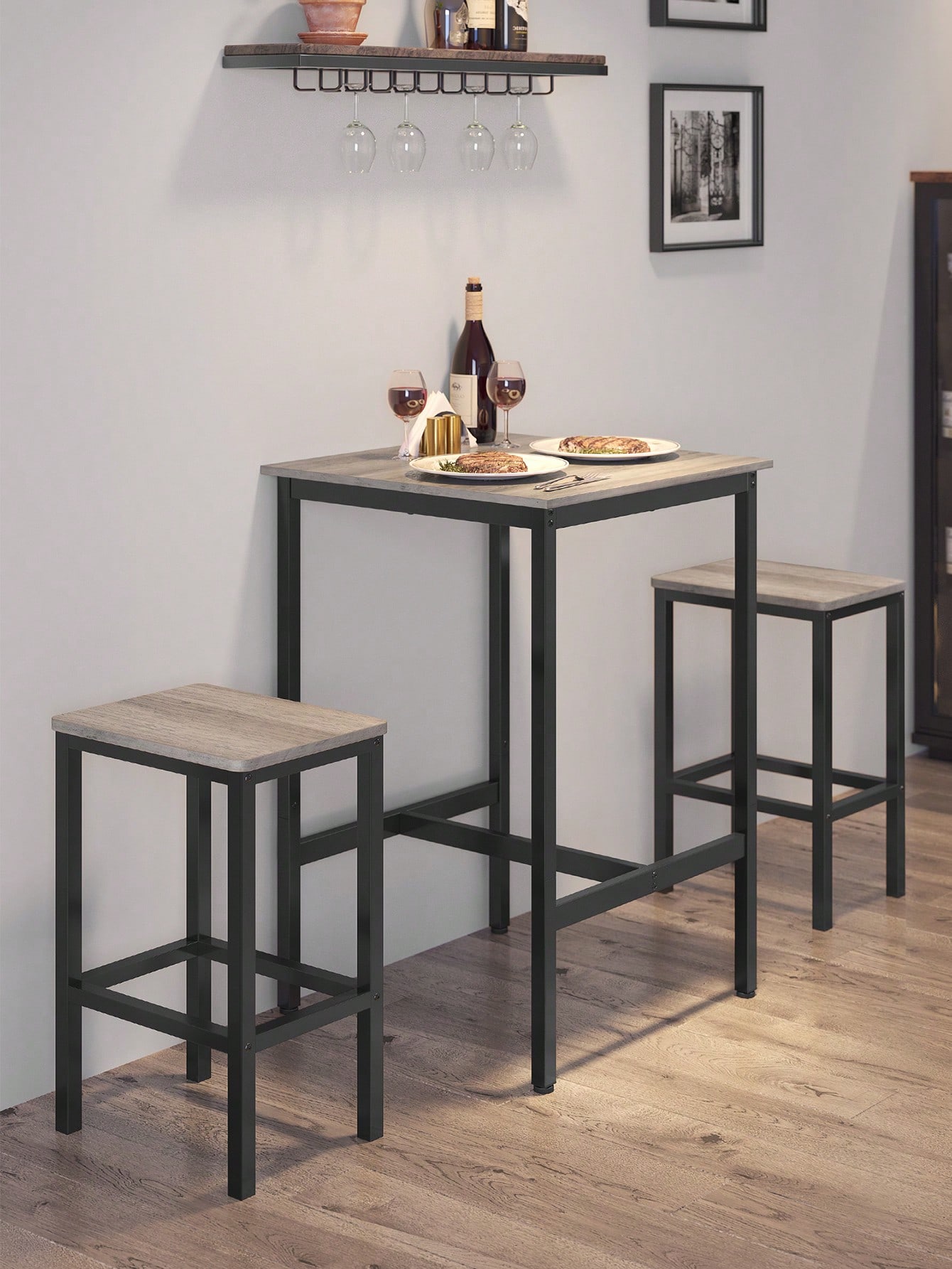 VASAGLE Square Breakfast Bar Table, Heavy-Duty Steel Frame, 60 x 60 x 92 cm, Easy Assembly, Kitchen Living Room,Industrial Style