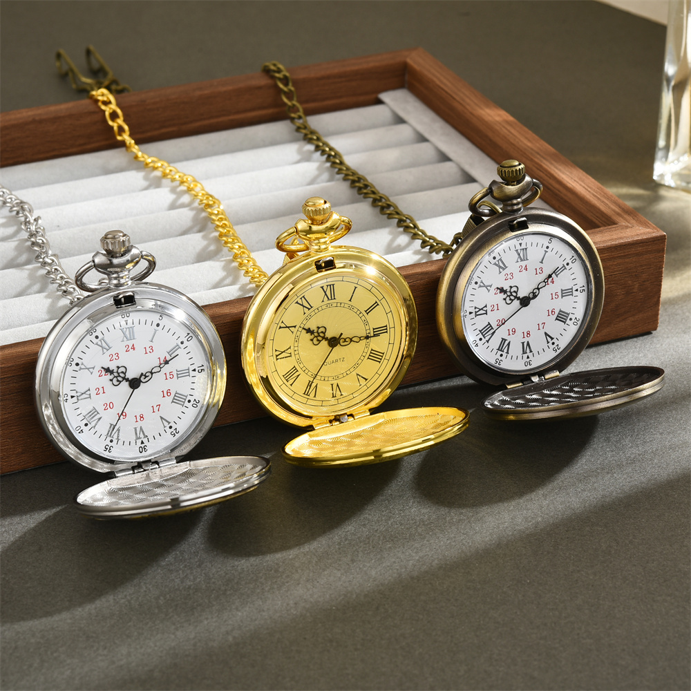 Relógio de bolso de quartzo com numeral romano dourado elegante, pulseira grande, presente, relógio de bolso