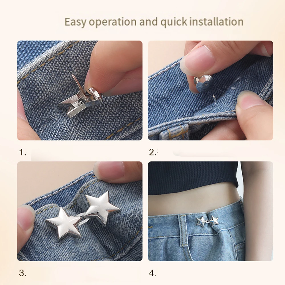 Hebilla de cintura de cinco estrellas, Clips desmontables para pantalones vaqueros, broches de botón, ajustables, simples, sin costura, accesorios de ropa, 3 pares