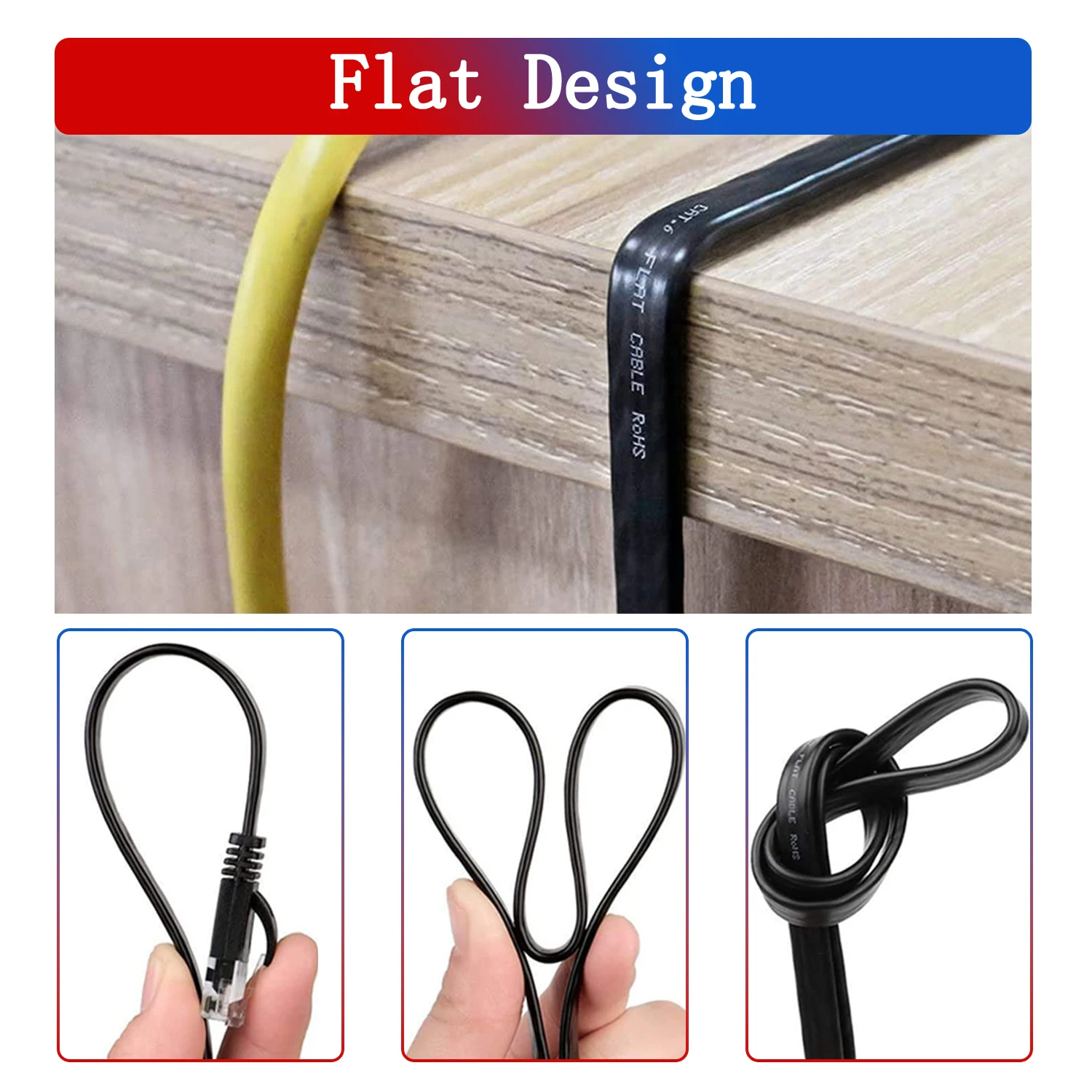 HENGSUR CAT6 Ethernet Cable 5M 10M 20M 30M Flat Internet Network Cable  RJ45 Patch Cord LAN for Router Modem Cable Ethernet Cat6