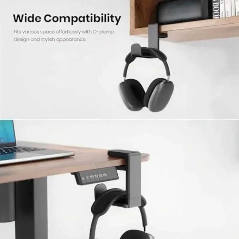 360° Rotating  Adjustable Table Clip Gaming Headphone Stand and Table Hook Non Perforated Table Clip Hook Desktop Clip on