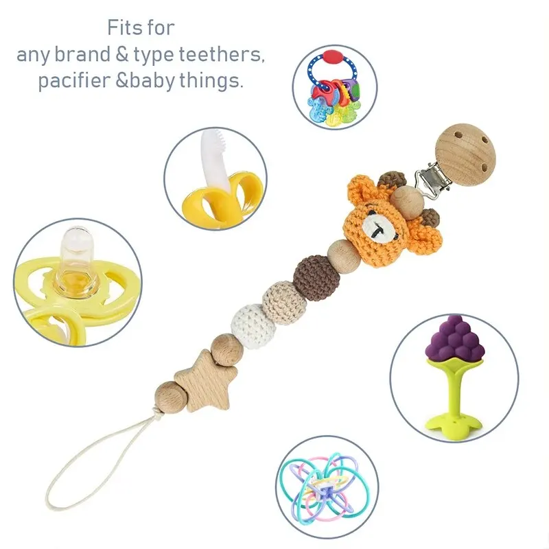 Baby Pacifier คลิปโครเชต์เด็ก Pacifier CHAIN Baby Teething กาว DIY การ์ตูนสัตว์ Pacifier CHAIN PROOF รถเข็นเด็กจี้