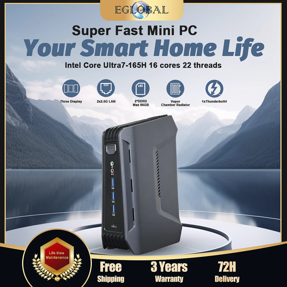 Mini PC Gamer ultrarrápido y suave Ultra7 165H 32GB DDR5 512GB SSD WiFi6 Windows 11 Linux Ubuntu Thunderbolt 4 tipo C 4USB RJ45 Lan