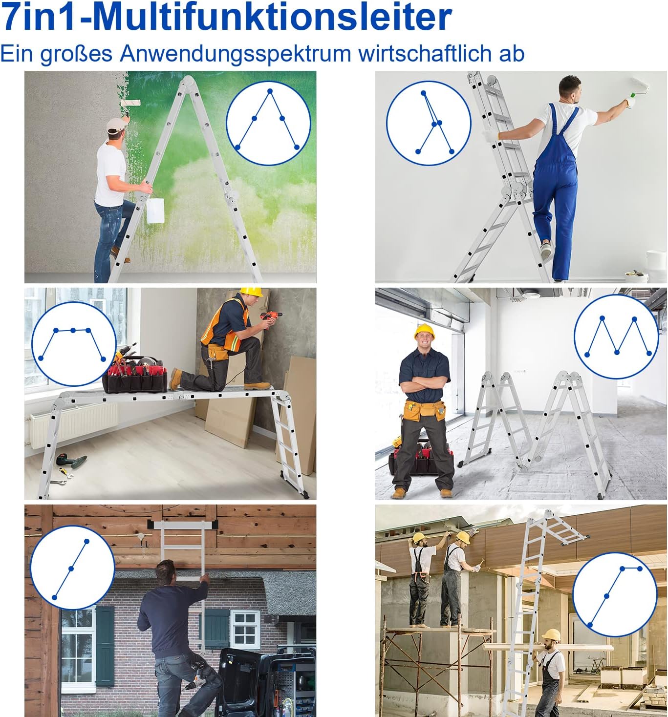 4X5 Multifunctionele Ladder, 582 Cm, 7-In-1 Aluminium Ladder, Vouwen, Huishouden, Werkladder, Platform, Multifunctioneel.