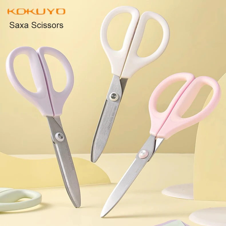 1pc KOKUYO Saxa Scissors, White, Standard Blade, Symmetrical Handle for Both Right-hand and Left-hand