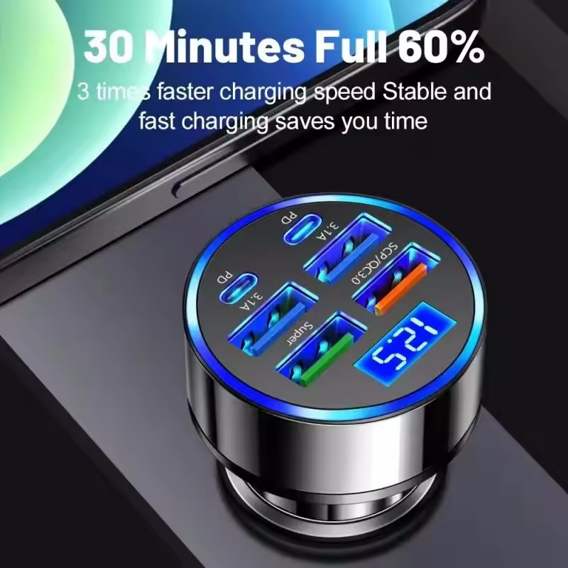 350W USB Car Charger PD QC3.0 USB C รถชาร์จโทรศัพท์ประเภท C อะแดปเตอร์สําหรับ iPhone Samsung Huawei Xiaomi Quick Charge ﻿