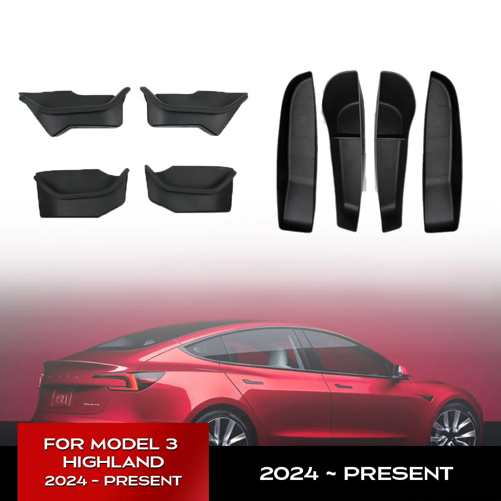 Para Tesla nuevo modelo 3 + Highland 2024, caja de almacenamiento completa trasera, manija de puerta, bandeja de reposabrazos, organizador, cubierta de silicona, accesorios para coche