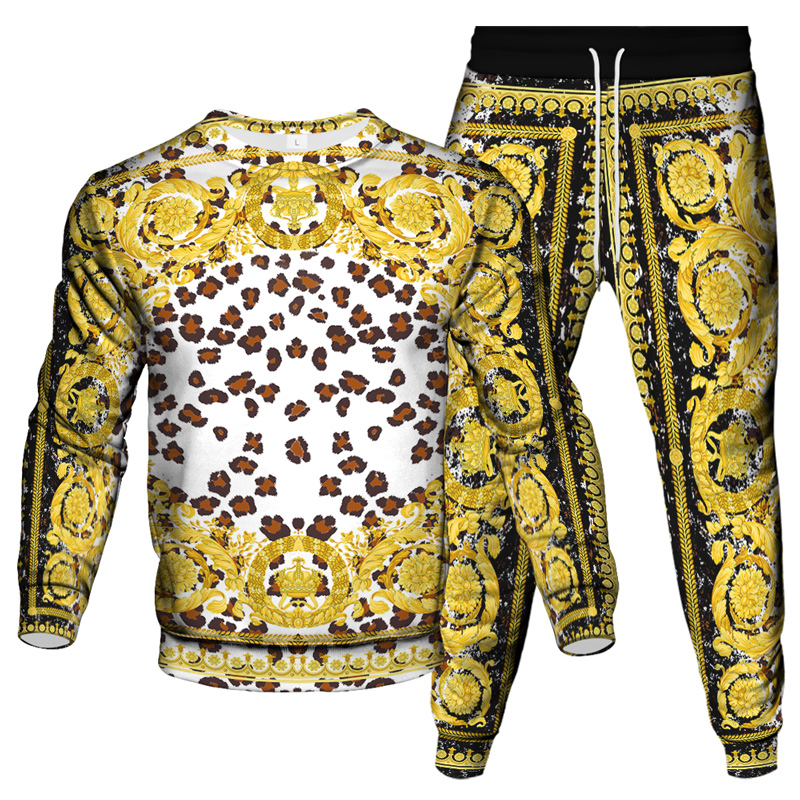 Vinatge-Conjunto de ropa de estilo barroco para hombre y mujer, chándal de 2 piezas con sudadera y pantalón para correr, ropa de calle de lujo