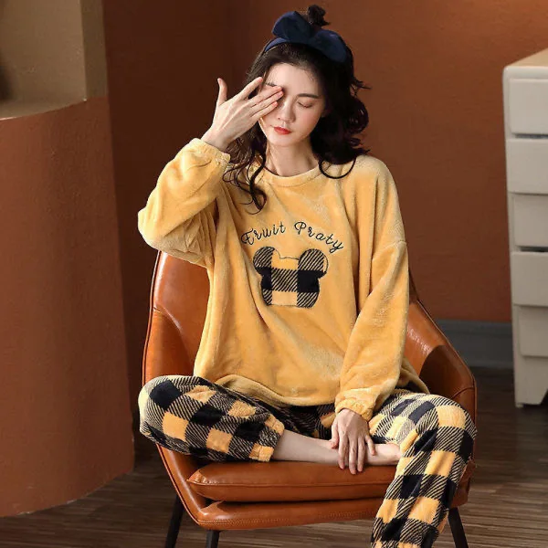 Pijamas de Pato Donald, pijamas de franela gruesos de invierno, conjunto de ropa para el hogar cómoda y cálida informal suave con dibujos animados
