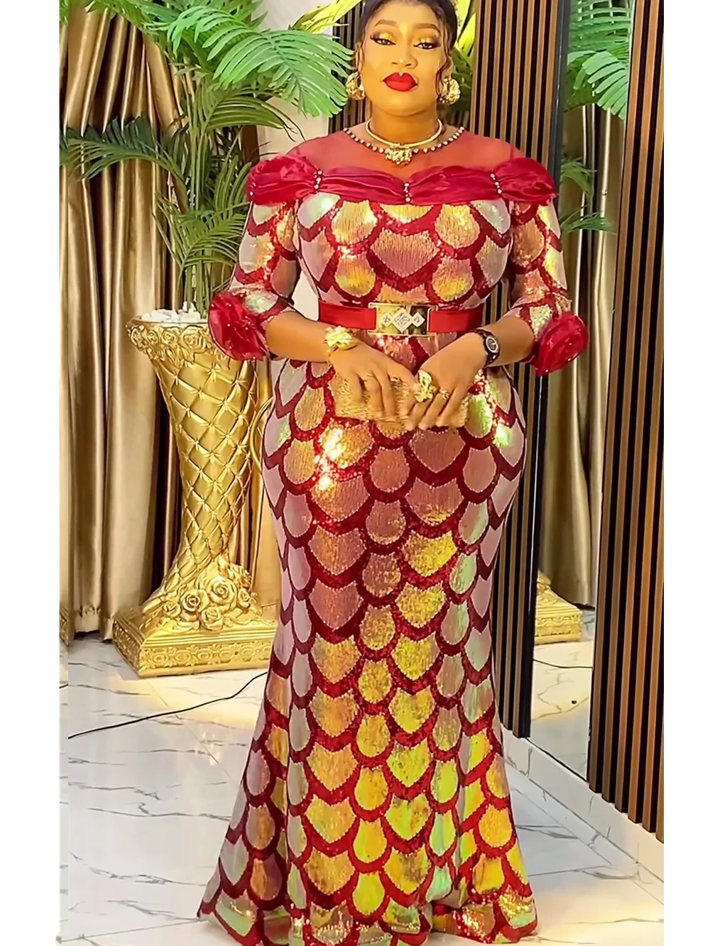 ชุดแอฟริกันสําหรับผู้หญิง 2024 ใหม่แฟชั่น PLUS ขนาดเลื่อมชุดราตรียาว Dashiki อังการาชุด Robe แอฟริกันเสื้อผ้า
