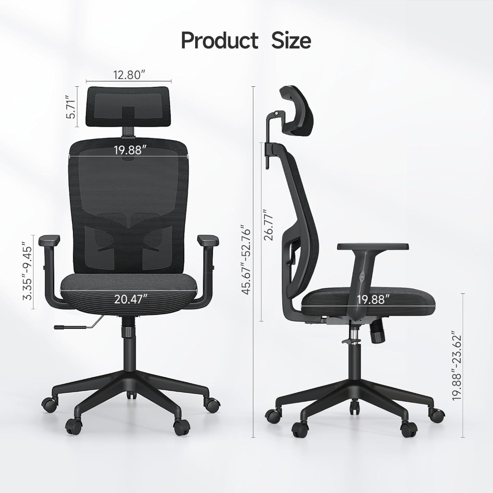 Ergonomic Office Chair with 2D Headrest & PU Liftable Arms, High Back Mesh Desk Chair with Tilt Lock Function Office Chairs