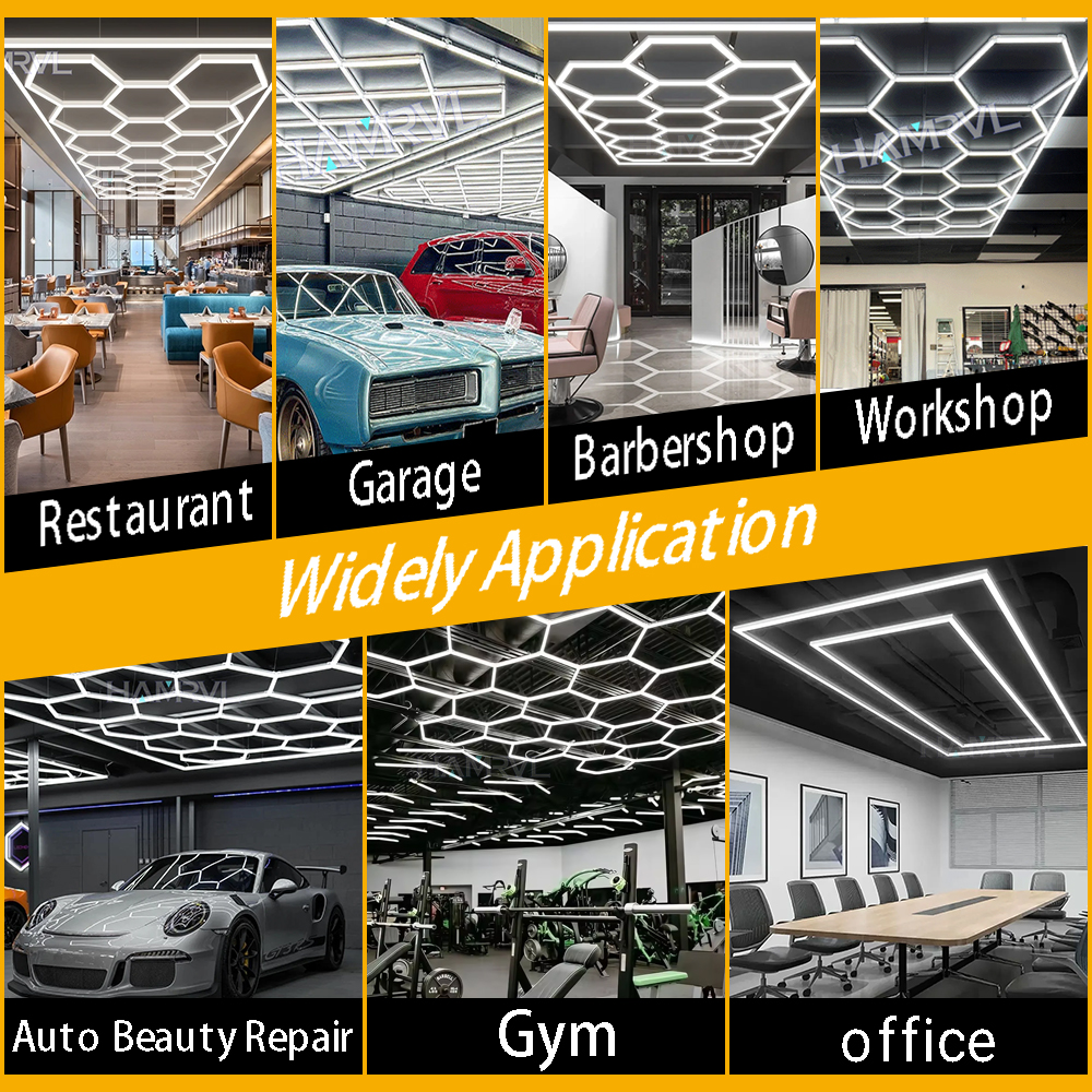 Iluminación LED hexagonal de 6500K para garaje, barbería, taller de techo artesanal, lámpara de tubo de panal, gimnasio, estudio, oficina, detalle de coche 4S