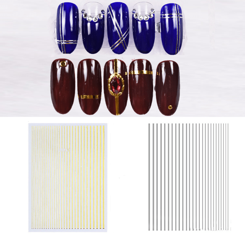 1 Stück 3D Nail Art Slider Golden/Silvery Line Stripe Nail Art Aufkleber, selbstklebende Stirp Nail Art Aufkleber für Nail Art Dekoration