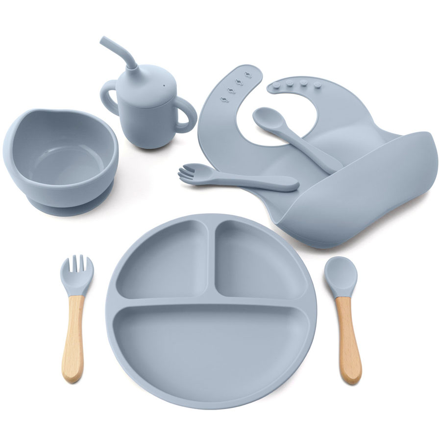 8 pçs/set bpa livre silicone conjunto de alimentação do bebê otário tigela pratos prato copo palha colher garfos babador do bebê para utensílios de mesa das crianças