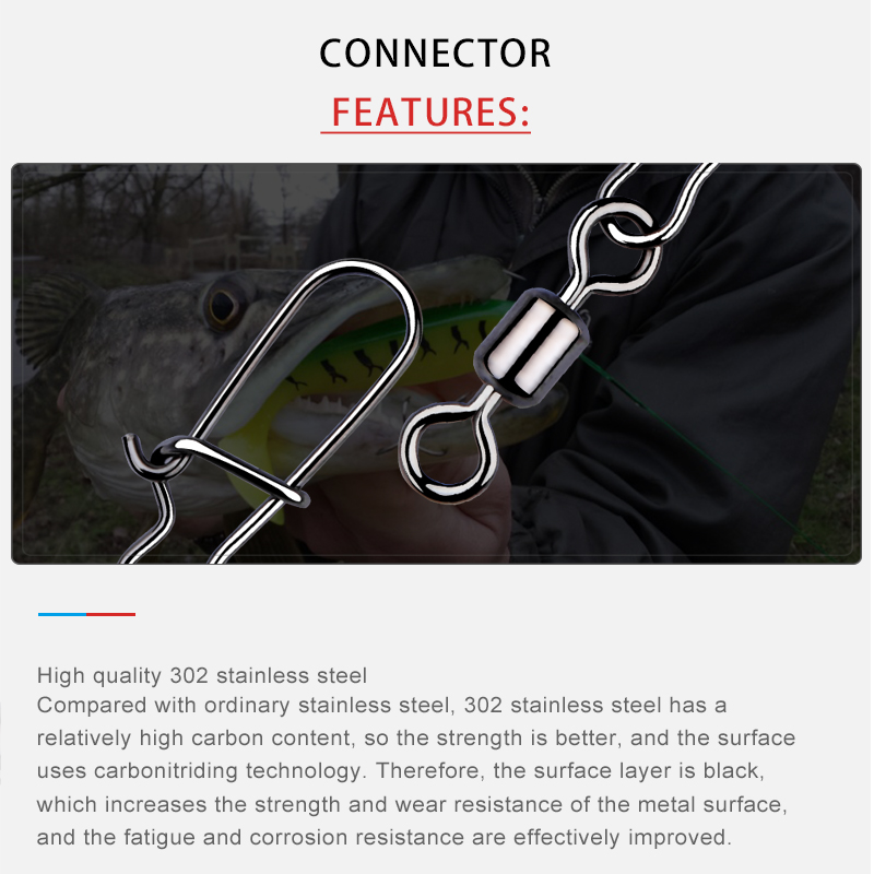 MEREDITH-accesorios de pesca de Lucio, Pin conector de rodamiento giratorio de acero inoxidable, anzuelo a presión, señuelo, aparejos giratorios, 50 piezas