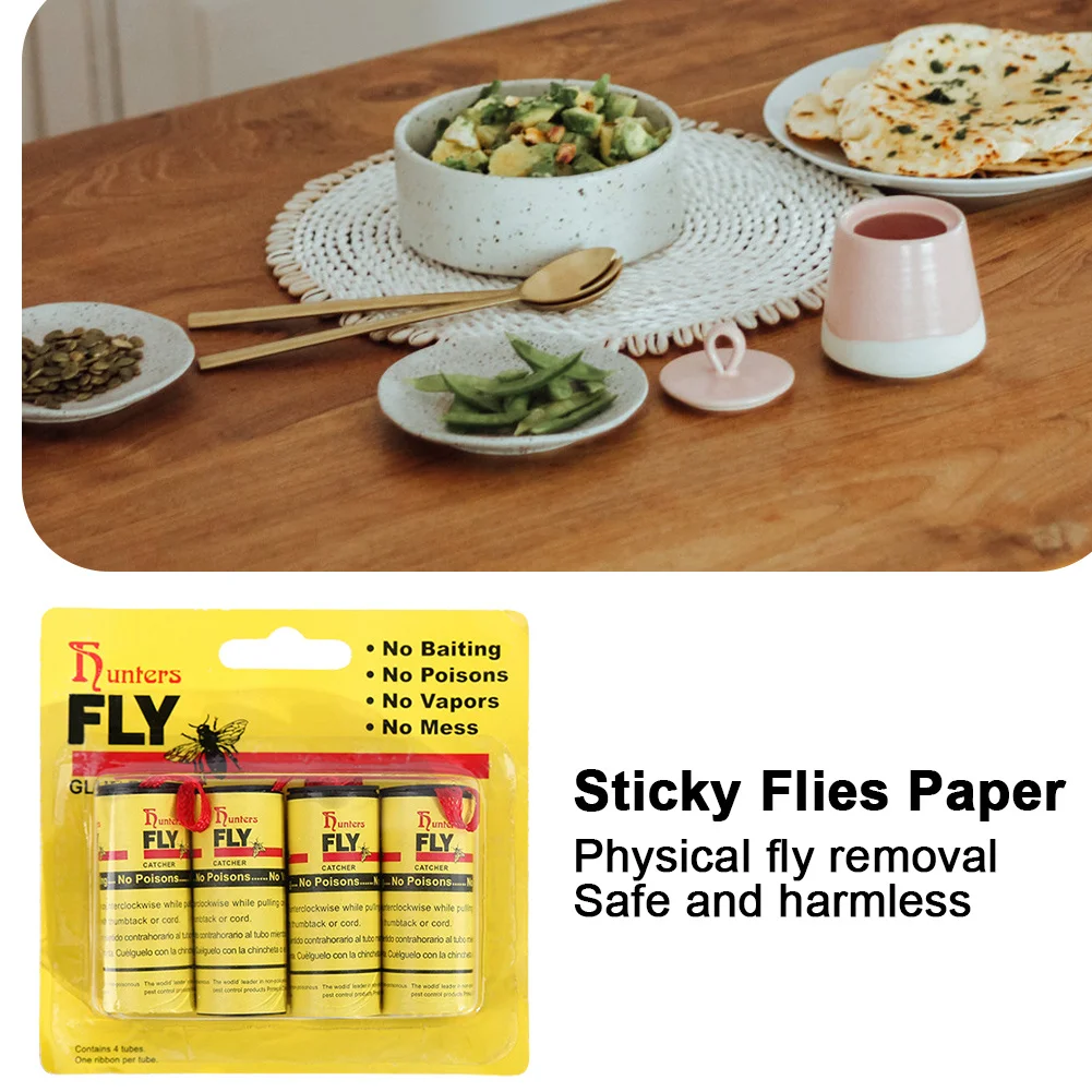 4-20PCS ริบบิ้นเหนียวม้วนสองด้านแมลงวันแถบกระดาษแมลงบ้านกาว Fly TRAP Catcher Bug ยุง Killer