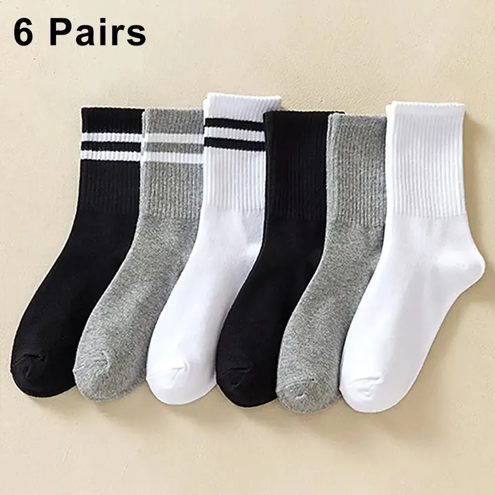Calcetines medios transpirables de Color sólido para mujer, cómodos, absorbentes de sudor, informales, deportivos, de alta calidad, para otoño e invierno, 6 pares
