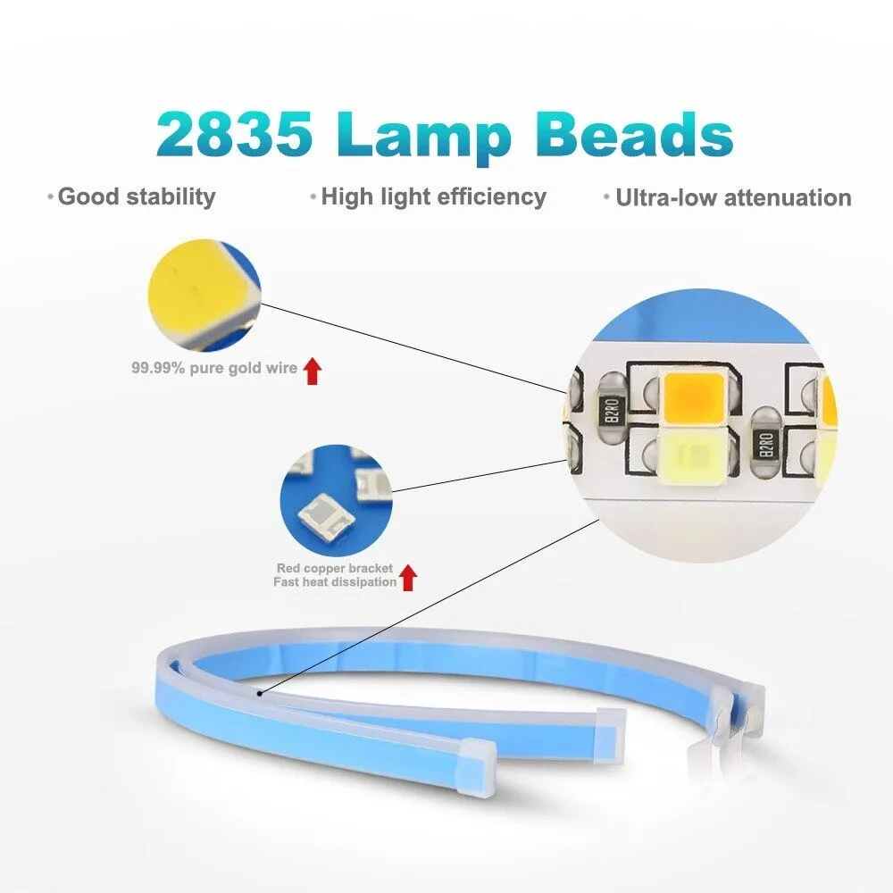 1 คู่ไฟวิ่งกลางวันสําหรับไฟหน้ารถ LED Strip DRL LED Strip ไฟเลี้ยวสีขาวสีเหลือง Sequential LED