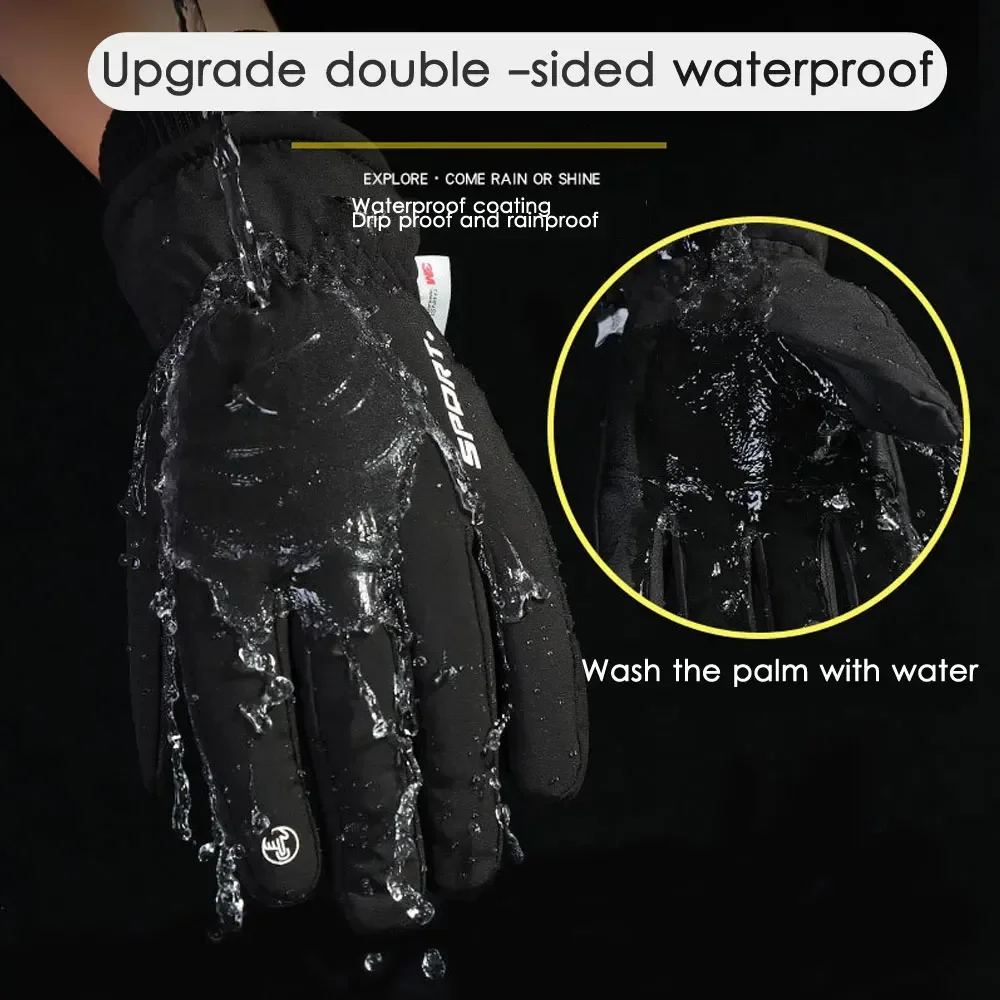 Guantes de ciclismo impermeables para hombre, guantes de lana para deportes al aire libre, correr, motocicleta, esquí, pantalla táctil, antideslizantes, cálidos, dedos completos, invierno