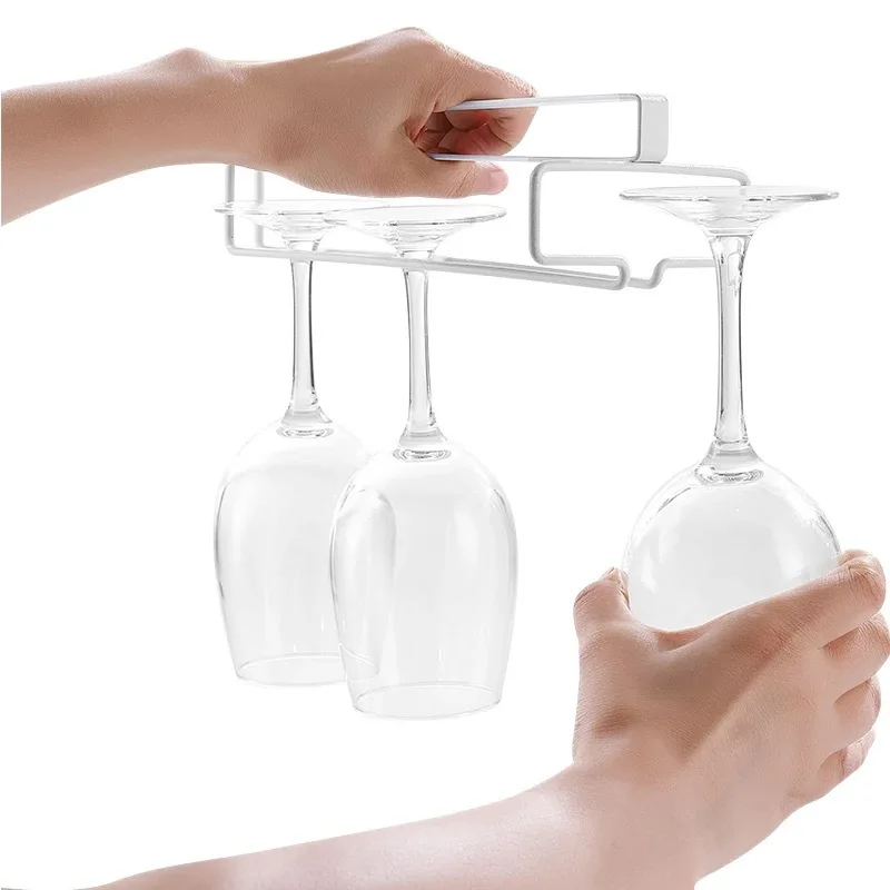 ไม่มีเจาะโลหะผู้ถือแก้วไวน์-Stemware Rack สําหรับภายใต้ตู้เก็บห้องครัวห้องครัว/บาร์อุปกรณ์จัดเก็บข้อมูล